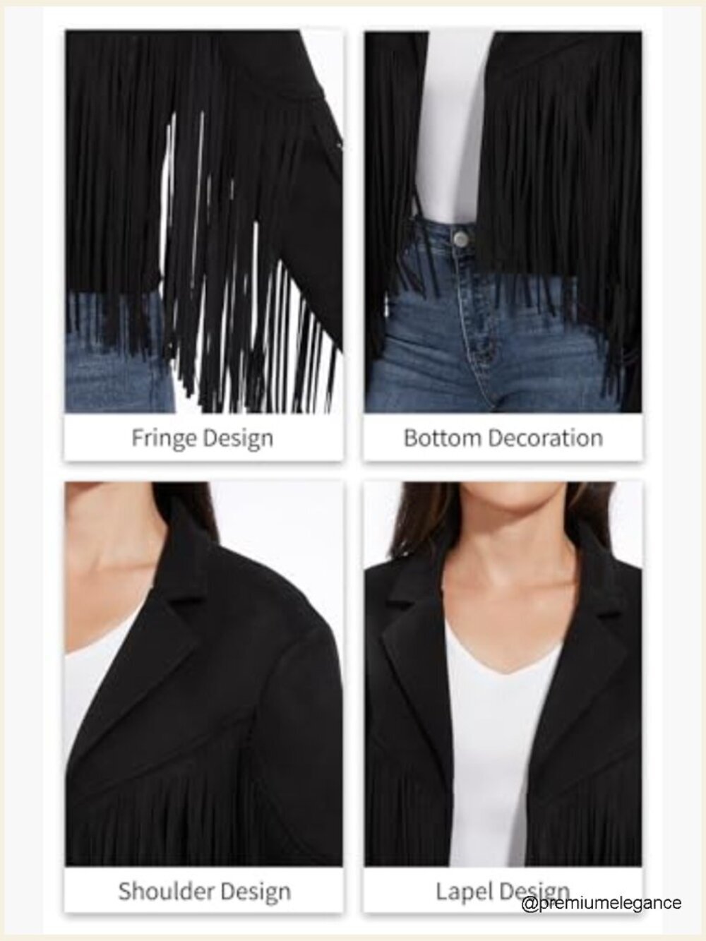 Fringe Leather Jacket Western Cropped Coat Women's S-XXL - Picture 6 of 7